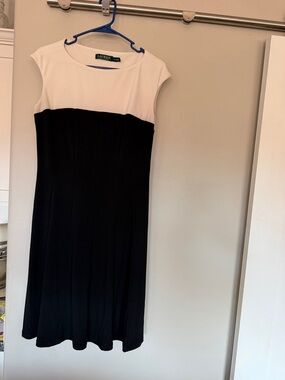 Lauren Ralph Lauren Two-Tone Cap Sleeve fit and flare  Dress in White and Black